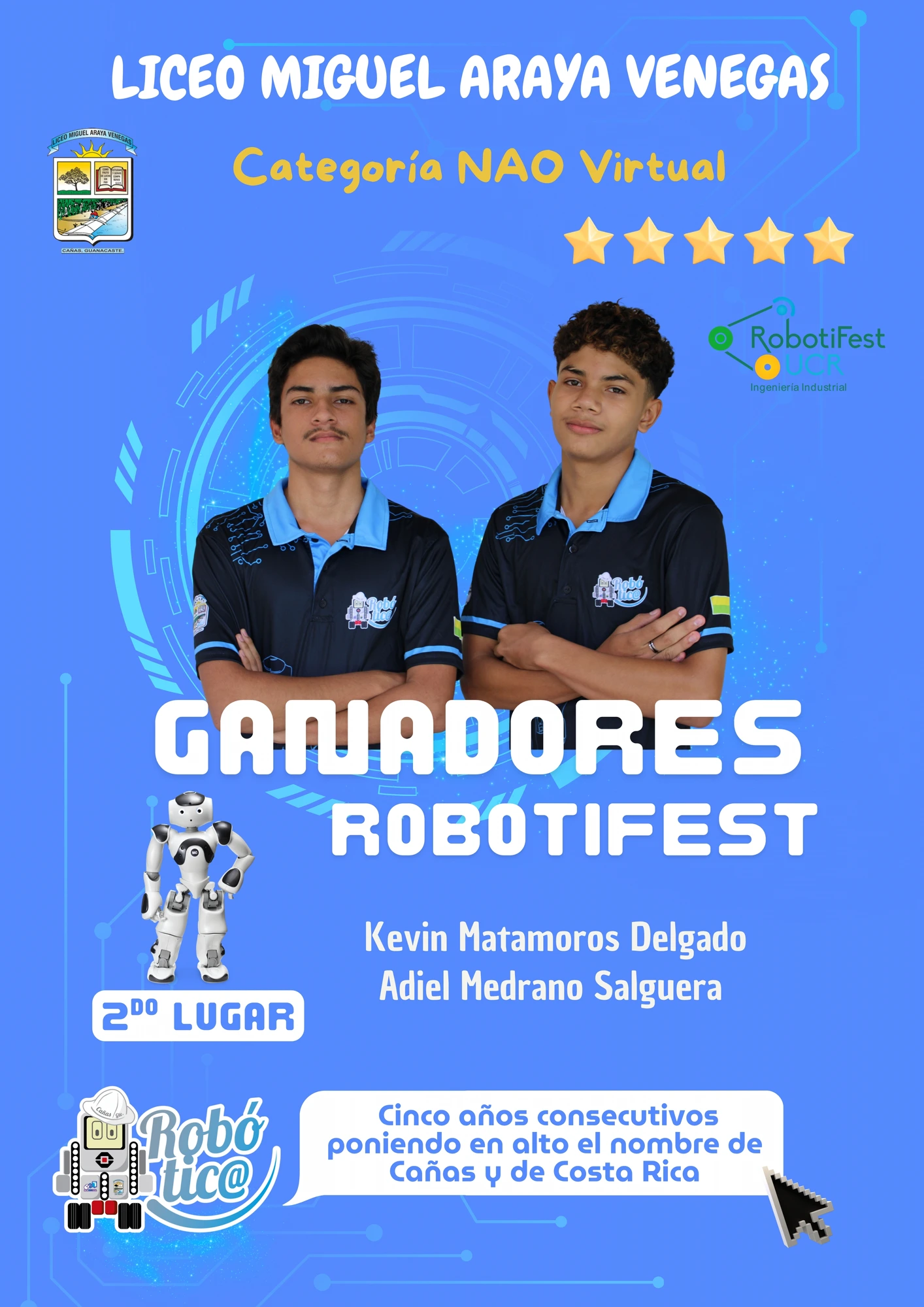Ganadores Robotifest - 3er Lugar Categoría NAO Virtual - Isis Ordóñez, Gahel Achio, Edvin Picado